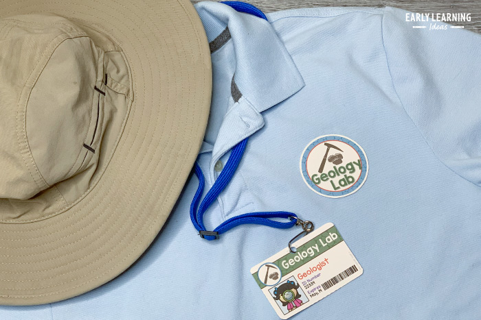 props and dress up clothes for a geology lab dramatic play area