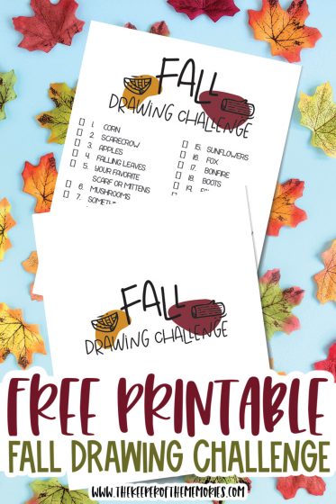 fall drawing challenge printables on stylized background with text: Free Printable Fall Drawing Challenge