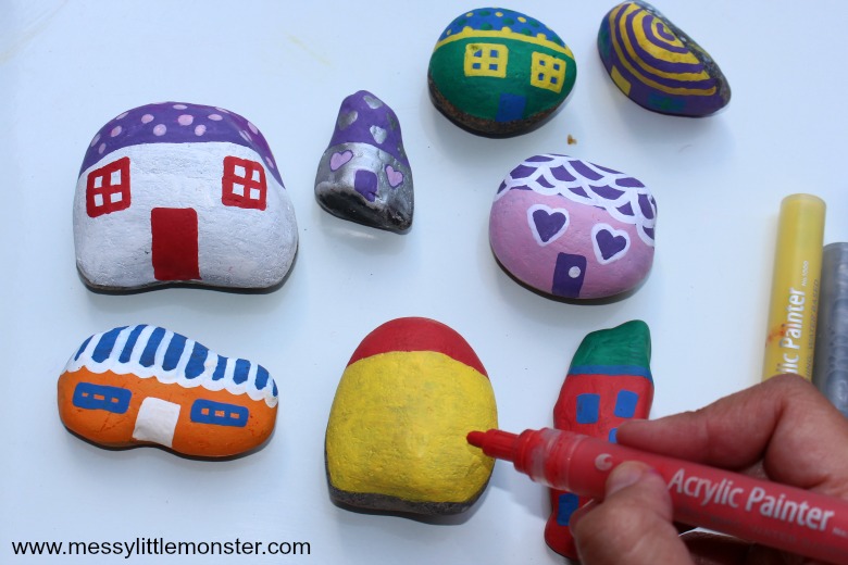 easy rock painting ideas - painted rock fairy houses