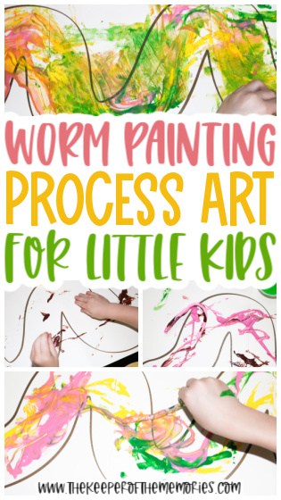 collage of worm painting for kids images with text: Worm Painting Process Art for Little Kids