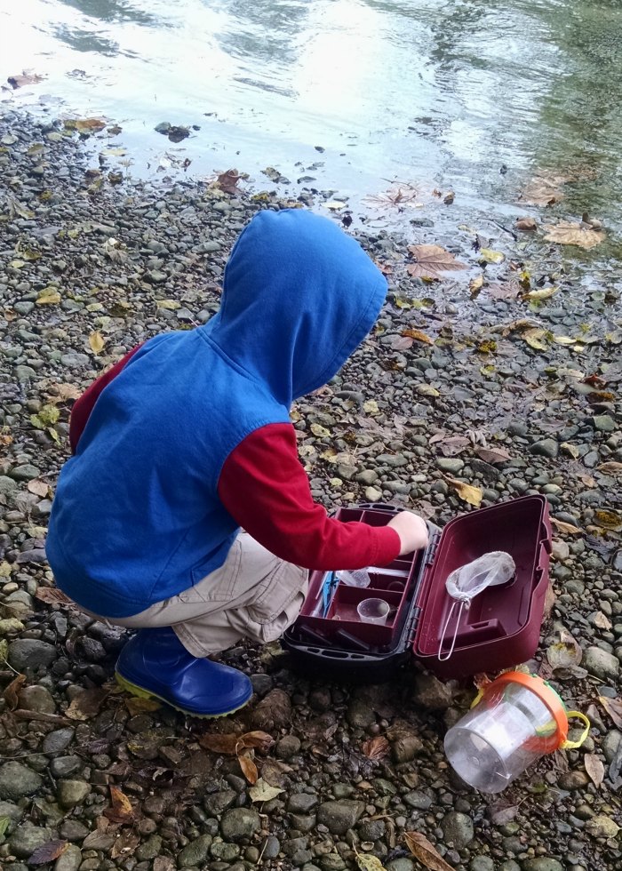 Lil' Red at Rivers Edge with nature tools
