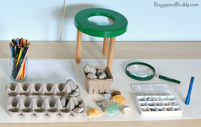 Science for Kids: Setting up a rock exploration center. Such a fun, hands-on way for kids to learn about geology!