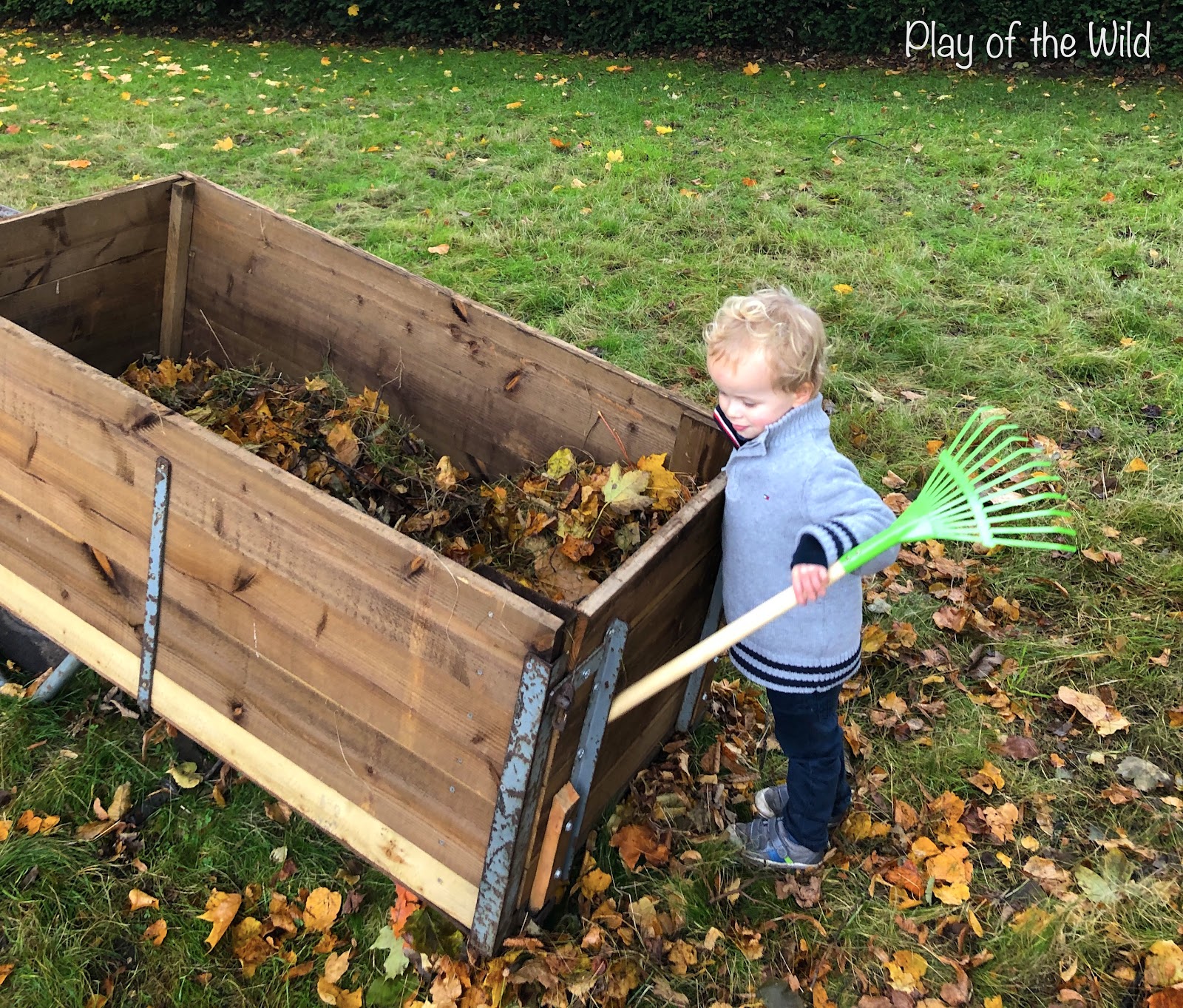 Outdoor Autumn & Winter Garden Activities for Children. raking leaves.
