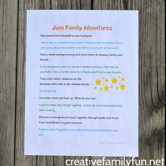 Get ready for summer with some family adventures! Save and print these ideas for June simple family fun and you'll be ready for family time any time.