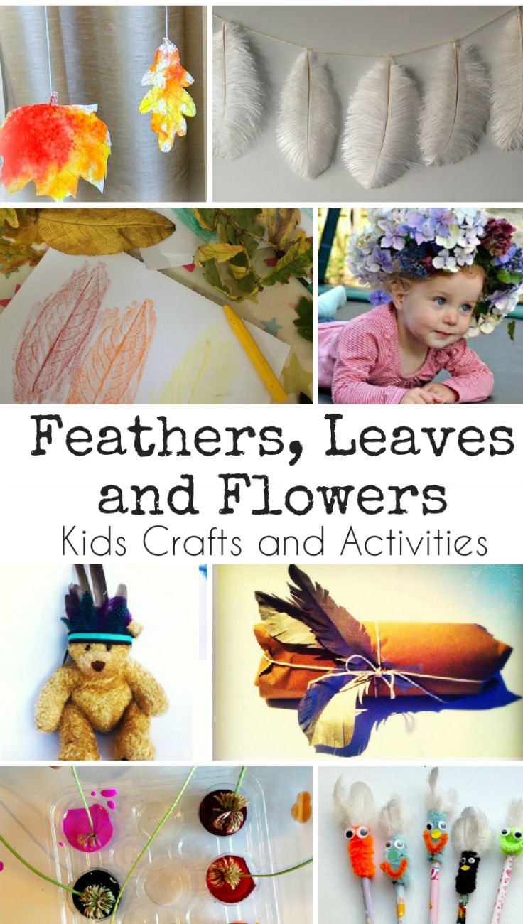 This may contain: feathers, leaves and flowers kids crafts and activities