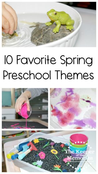 collage of preschool activities with text: 10 Spring Preschool Themes
