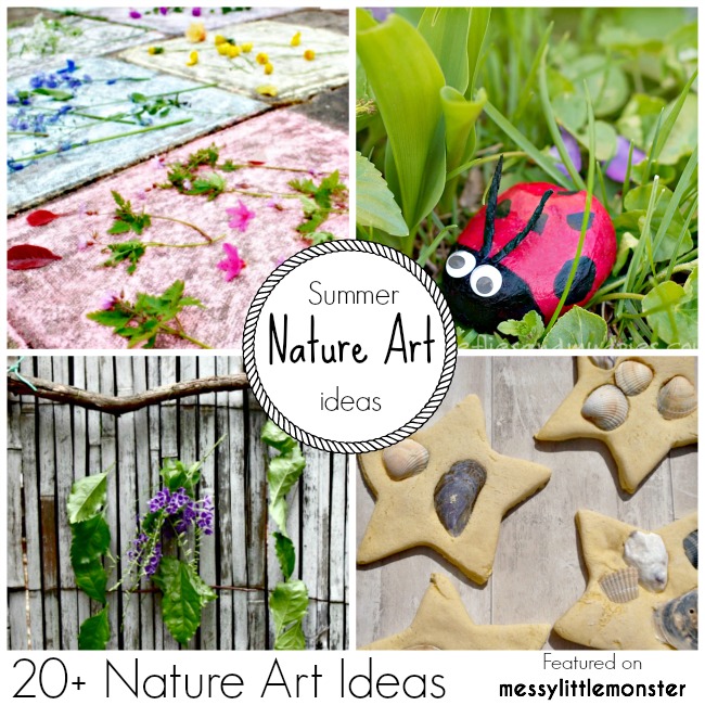 Summer Nature Art and Craft Ideas for Kids. 20 fun outdoor activity ideas using nature for toddlers, preschoolers and older kids to enjoy.