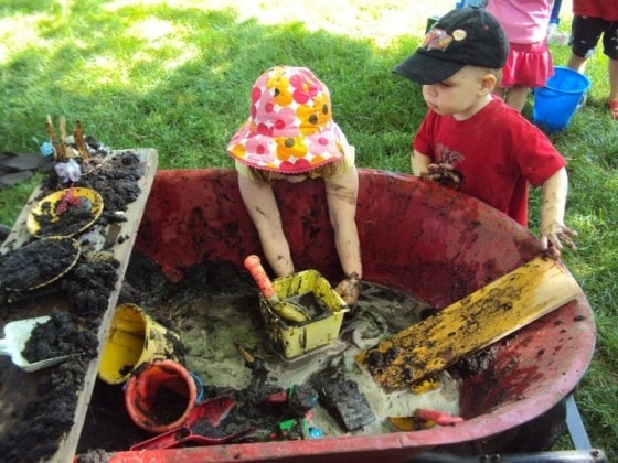 mud pit in a wheelbarrow