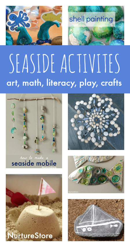 Seaside theme activities, beach art, seaside crafts and ideas for an under the sea topic.