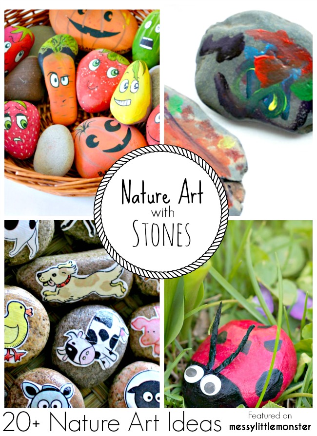 Summer Nature Art and Craft Ideas for kids using stones and pebbles. 20 fun outdoor activity ideas using nature for toddlers, preschoolers and older kids to enjoy.