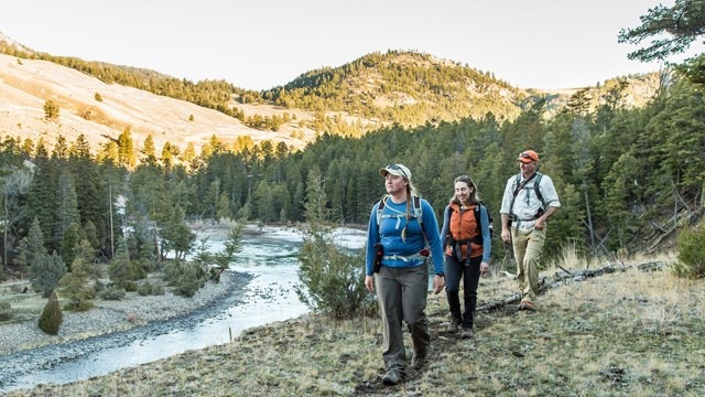 Hikers near Pleasant Valley in Yellowstone National Park