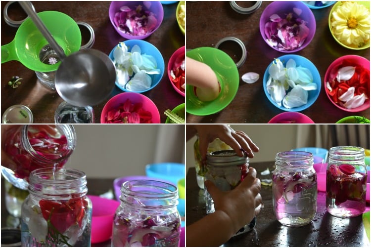 Flower Petal Canning: Fun pretend play activity for kids to enjoy in the summer or fall!