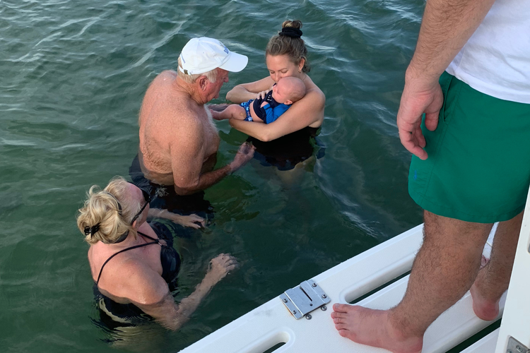 baby's first ocean swim